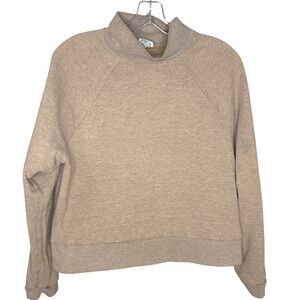 A New Day Medium Women Mock Neck Raglan Sweatshirt Tan Heathered Fleece crop